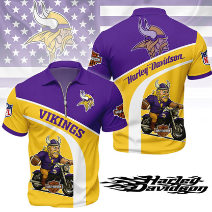 LIMITED EDITION - NEW CUSTOMIZED NFL05 MVK MINNESOTA VIKINGS HARLEY-DAVIDSON POLO WITH ZIPPER SHIRT