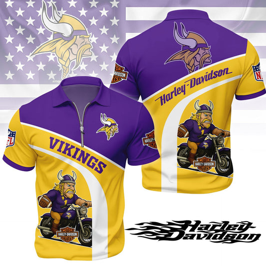 LIMITED EDITION - NEW CUSTOMIZED NFL05 MVK MINNESOTA VIKINGS HARLEY-DAVIDSON POLO WITH ZIPPER SHIRT