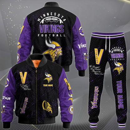 LIMITED EDITION - NEW CUSTOMIZED NFL05 MVK MINNESOTA VIKINGS SATIN VARSITY JACKET & LONG PANTS