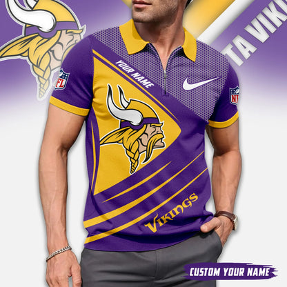 LIMITED EDITION - NEW CUSTOMIZED NFL05 MVK MINNESOTA VIKINGS ZIP POLO SHIRT