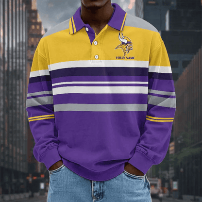 LIMITED EDITION - NEW CUSTOMIZED NFL05 MVK MINNESOTA VIKINGS MEN LONG SLEEVE POLO