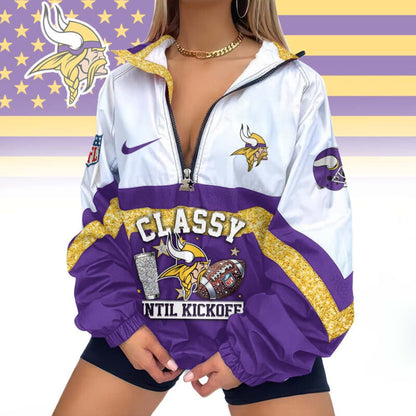 LIMITED EDITION - NEW CUSTOMIZED NFL05 MVK MINNESOTA VIKINGS V-NECK ZIPPER SWEATSHIRT JACKET