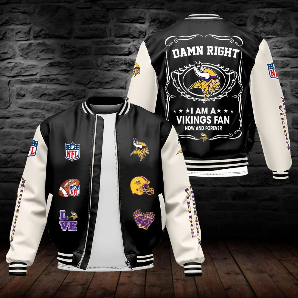 LIMITED EDITION - NEW CUSTOMIZED NFL05 MVK MINNESOTA VIKINGS LEATHER BOMBER JACKET