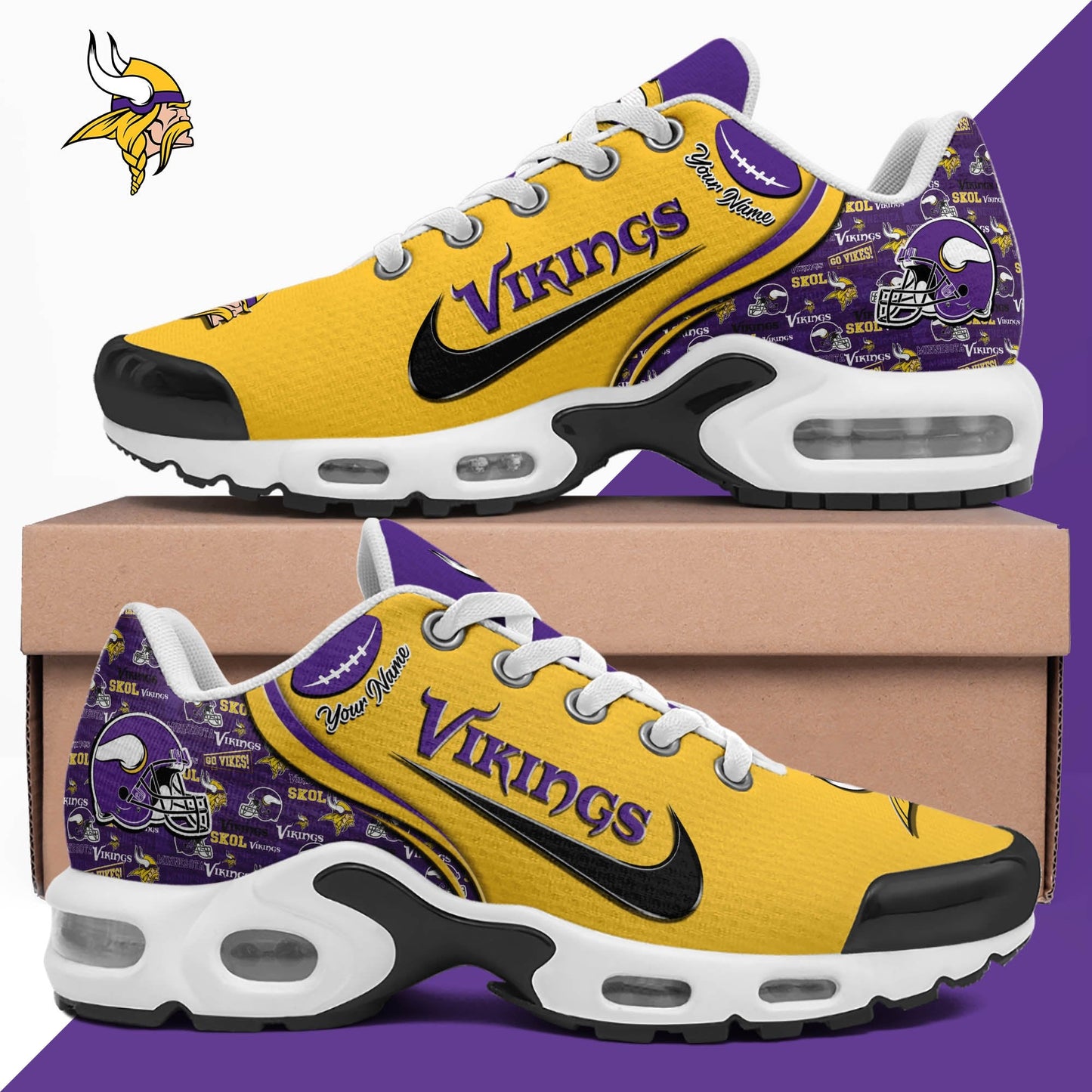 LIMITED EDITION - NEW CUSTOMIZED NFL05 MVK MINNESOTA VIKINGS UNISEX AIR MAX PLUS SNEAKERS