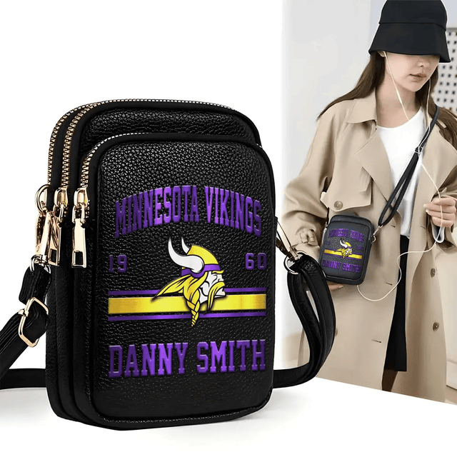 LIMITED EDITION - NEW CUSTOMIZED NFL05 MVK MINNESOTA VIKINGS LEATHER CROSSBODY BAG