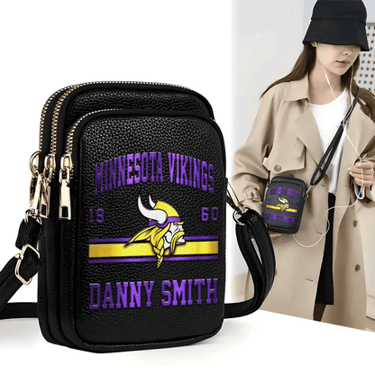 LIMITED EDITION - NEW CUSTOMIZED NFL05 MVK MINNESOTA VIKINGS LEATHER CROSSBODY BAG