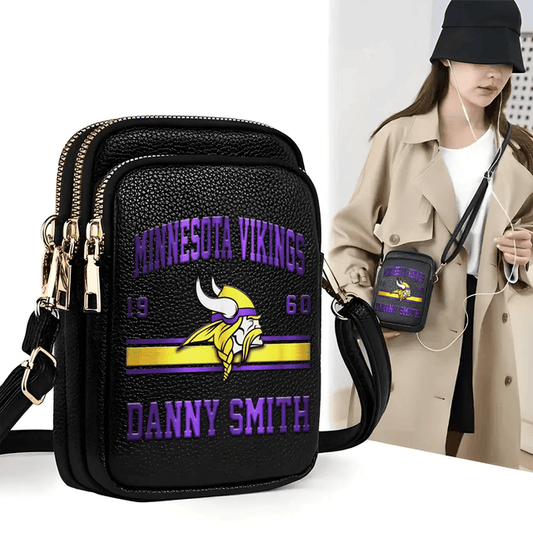 LIMITED EDITION - NEW CUSTOMIZED NFL05 MVK MINNESOTA VIKINGS LEATHER CROSSBODY BAG