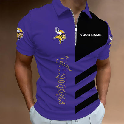 LIMITED EDITION - NEW CUSTOMIZED NFL05 MVK MINNESOTA VIKINGS ZIP POLO SHIRT
