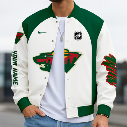 LIMITED EDITION - NEW CUSTOMIZED NHL13 MNW MINNESOTA WILD SATIN VARSITY JACKET & BASEBALL JACKET