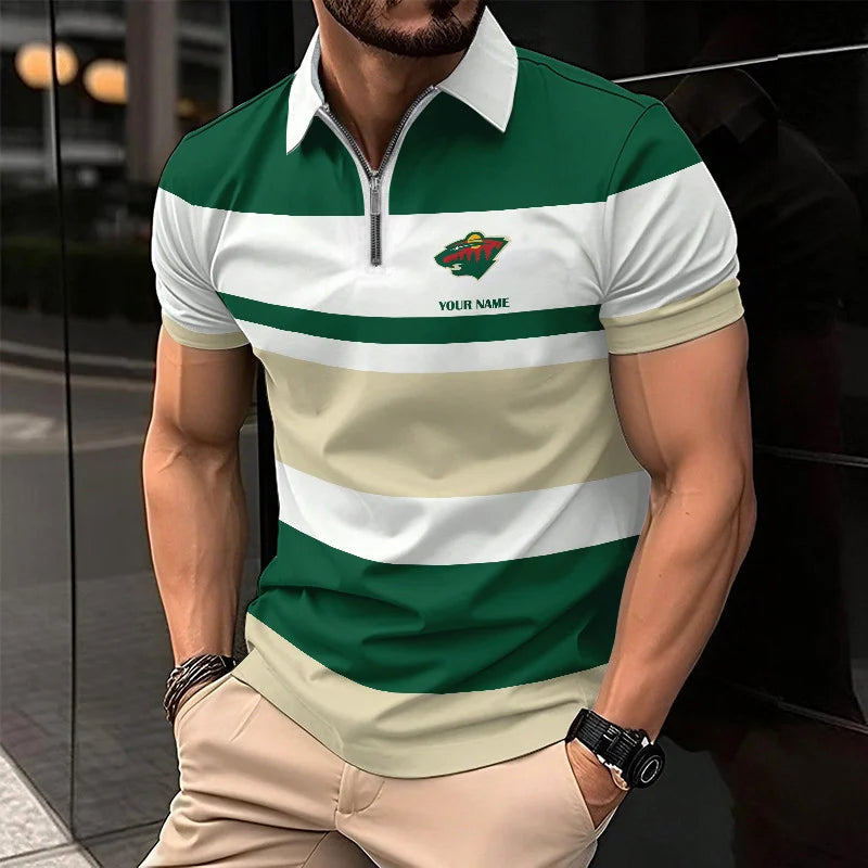 LIMITED EDITION - NEW CUSTOMIZED NHL13 MNW MINNESOTA WILD ZIP POLO SHIRT