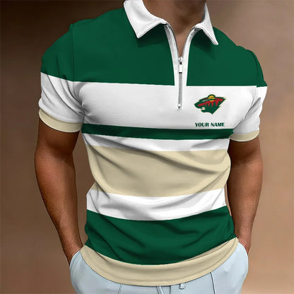 LIMITED EDITION - NEW CUSTOMIZED NHL13 MNW MINNESOTA WILD ZIP POLO SHIRT
