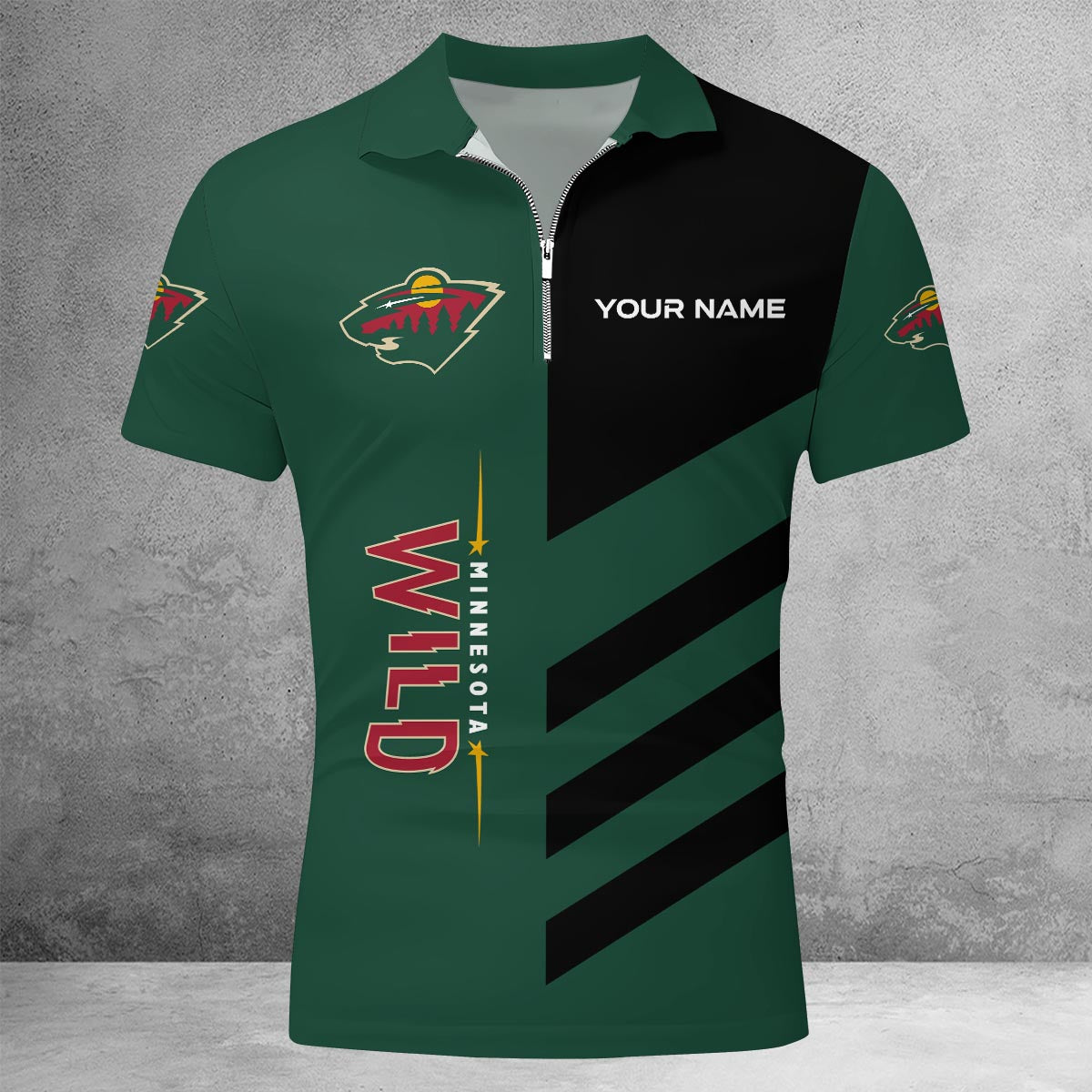 LIMITED EDITION - NEW CUSTOMIZED NHL13 MNW MINNESOTA WILD ZIP POLO SHIRT