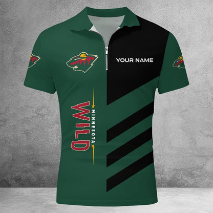 LIMITED EDITION - NEW CUSTOMIZED NHL13 MNW MINNESOTA WILD ZIP POLO SHIRT