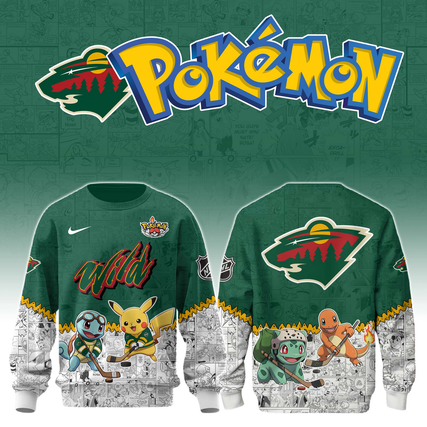 LIMITED EDITION - NEW CUSTOMIZED NHL13 MNW MINNESOTA WILD X POKÉMON T-SHIRT, SWEATSHIRT, HOODIE & ZIP HOODIE