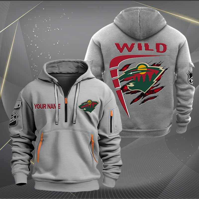 LIMITED EDITION - NEW CUSTOMIZED NHL13 MNW MINNESOTA WILD QUARTER ZIP HOODIE