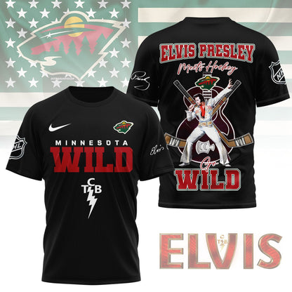 LIMITED EDITION - NEW CUSTOMIZED NHL13 MNW MINNESOTA WILD X ELVIS PRESLEY FAN 3D SHIRT