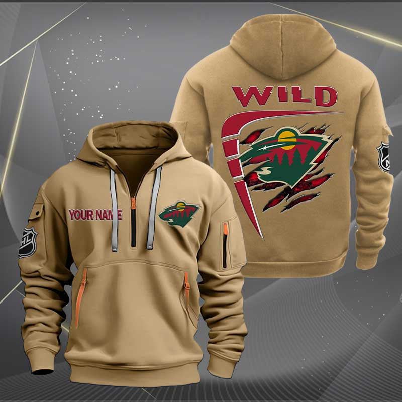 LIMITED EDITION - NEW CUSTOMIZED NHL13 MNW MINNESOTA WILD QUARTER ZIP HOODIE