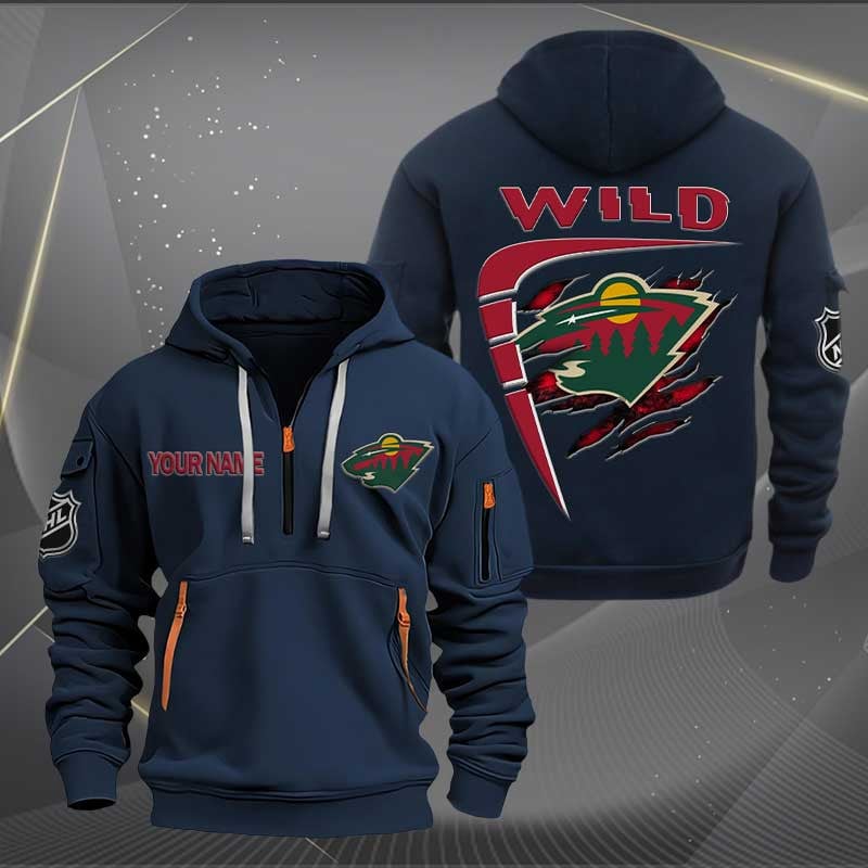 LIMITED EDITION - NEW CUSTOMIZED NHL13 MNW MINNESOTA WILD QUARTER ZIP HOODIE