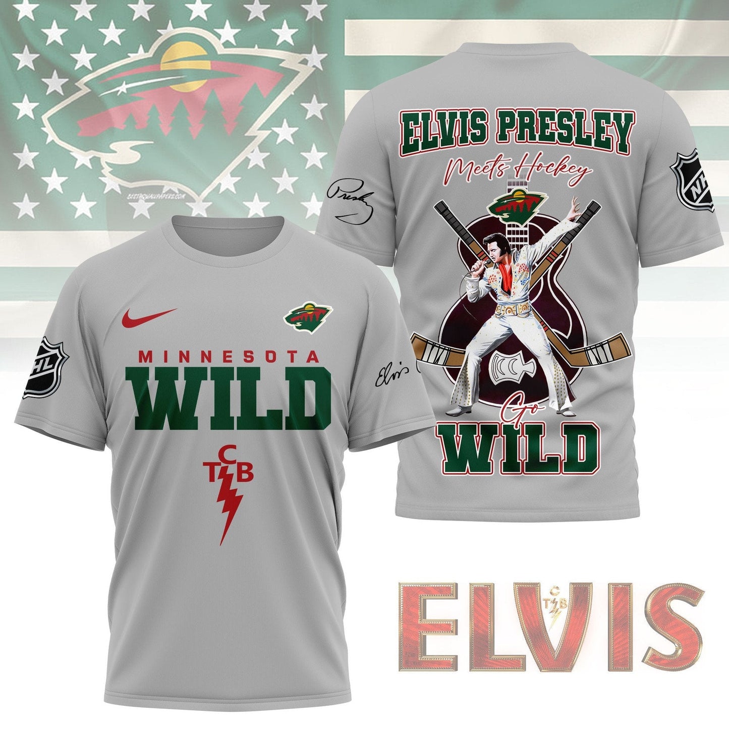 LIMITED EDITION - NEW CUSTOMIZED NHL13 MNW MINNESOTA WILD X ELVIS PRESLEY FAN 3D SHIRT