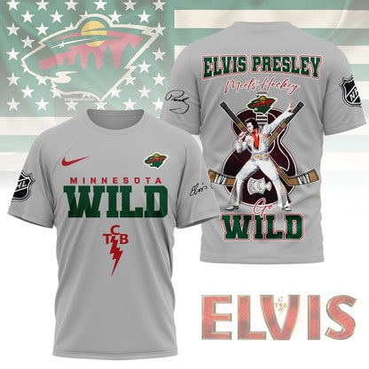 LIMITED EDITION - NEW CUSTOMIZED NHL13 MNW MINNESOTA WILD X ELVIS PRESLEY FAN 3D SHIRT