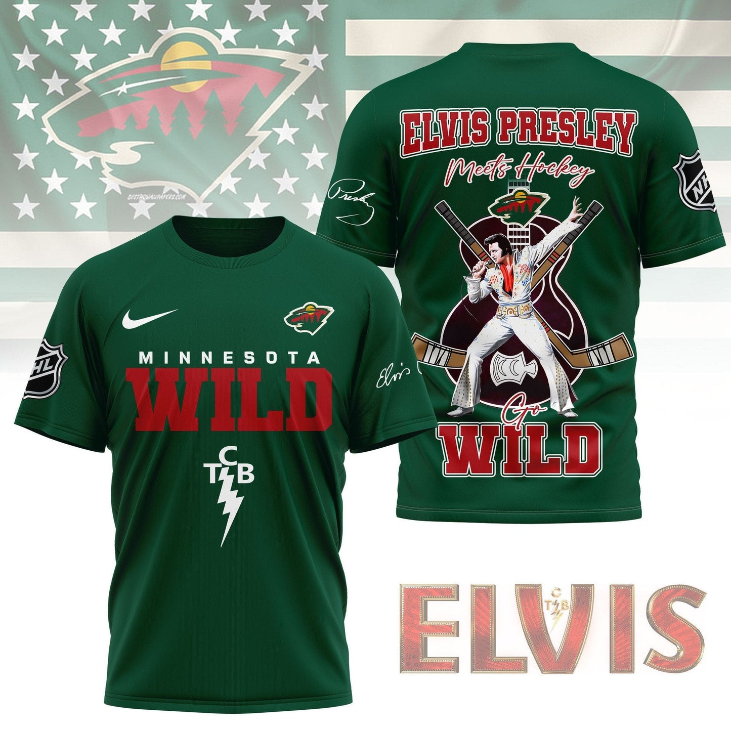 LIMITED EDITION - NEW CUSTOMIZED NHL13 MNW MINNESOTA WILD X ELVIS PRESLEY FAN 3D SHIRT