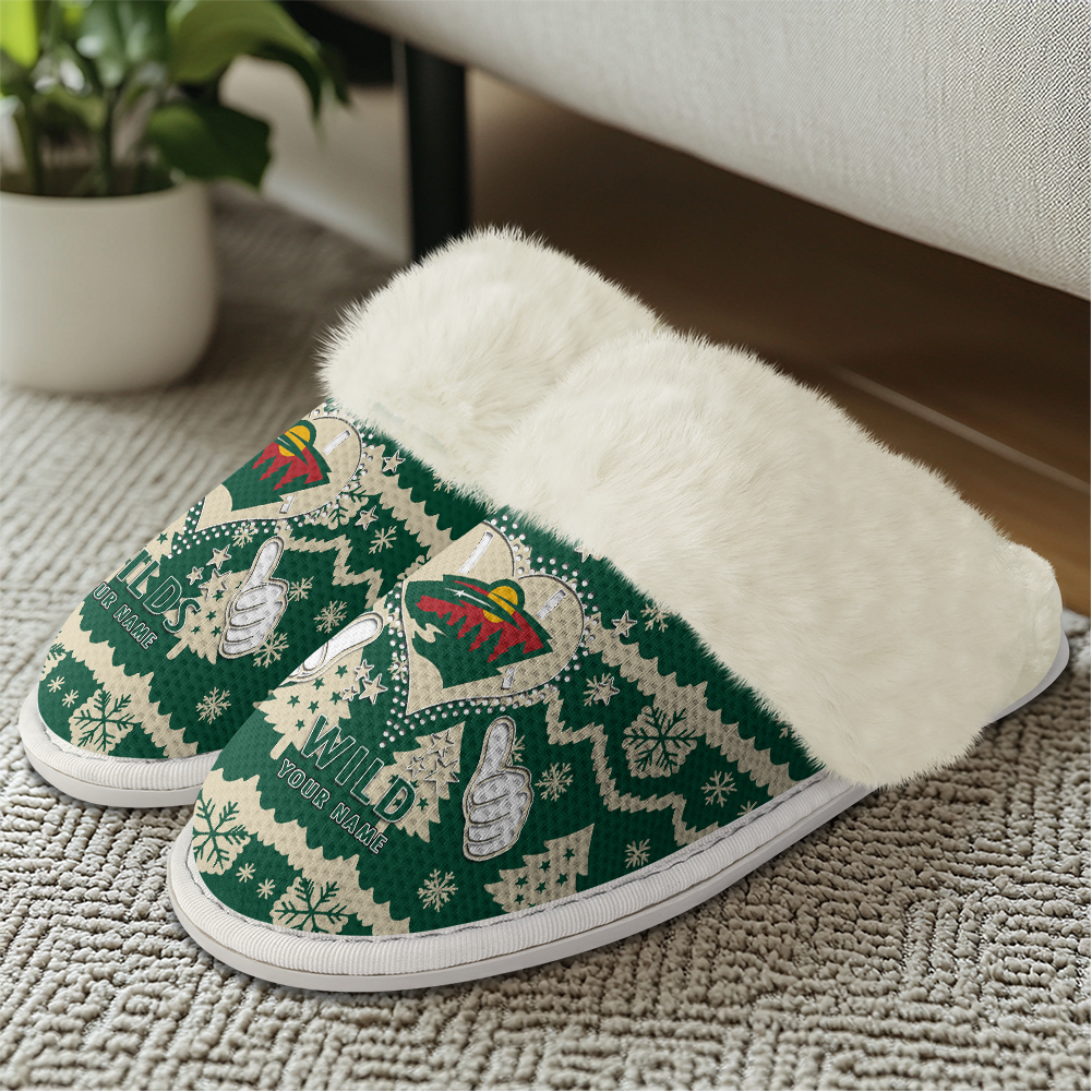 LIMITED EDITION - NEW CUSTOMIZED NHL13 MNW MINNESOTA WILD FUR-LINED SLIPPERS