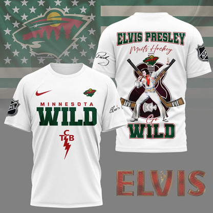 LIMITED EDITION - NEW CUSTOMIZED NHL13 MNW MINNESOTA WILD X ELVIS PRESLEY FAN 3D SHIRT