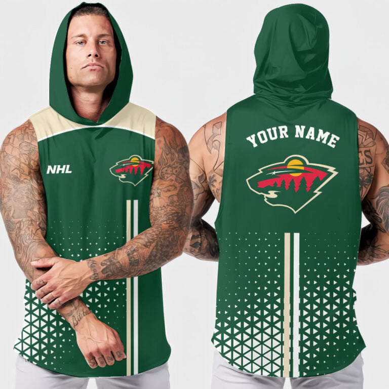 LIMITED EDITION - NEW CUSTOMIZED NHL13 MNW MINNESOTA WILD HOODED TANK TOP
