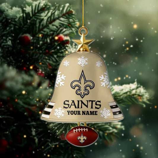 LIMITED EDITION - NEW CUSTOMIZED NFL24 NOS NEW ORLEANS SAINTS ACRYLIC CHRISTMAS BELL ORNAMENT