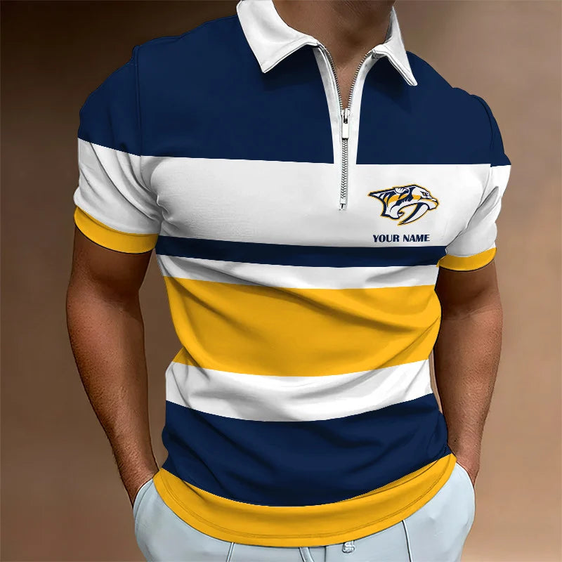 LIMITED EDITION - NEW CUSTOMIZED NHL31 NVP NASHVILLE PREDATORS ZIP POLO SHIRT