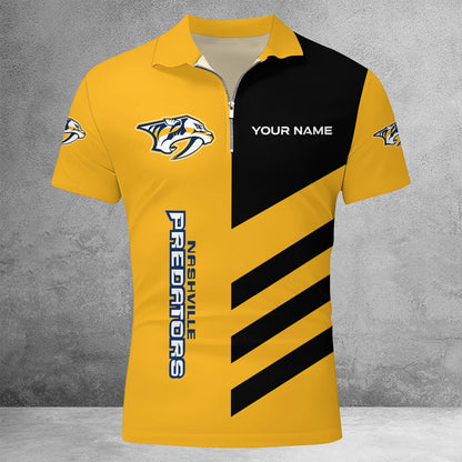 LIMITED EDITION - NEW CUSTOMIZED NHL31 NVP NASHVILLE PREDATORS ZIP POLO SHIRT