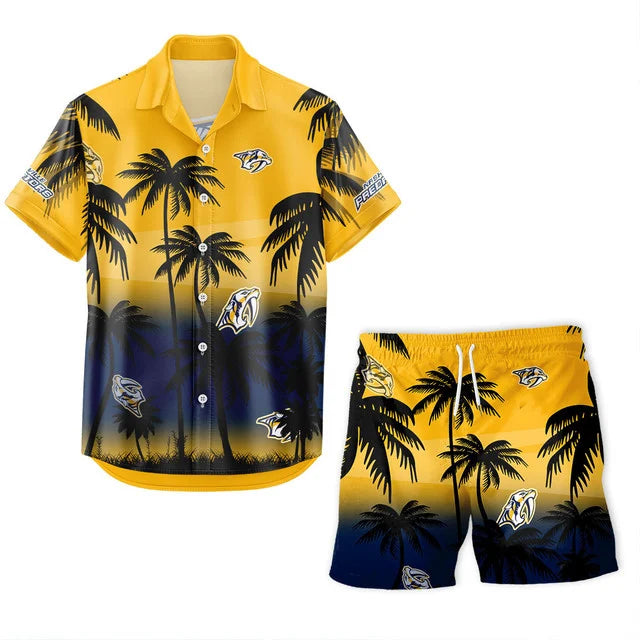 LIMITED EDITION - NEW CUSTOMIZED NHL31 NVP NASHVILLE PREDATORS UNISEX HAWAIIAN SHIRT & SHORTS SET