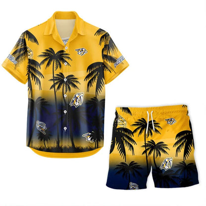 LIMITED EDITION - NEW CUSTOMIZED NHL31 NVP NASHVILLE PREDATORS UNISEX HAWAIIAN SHIRT & SHORTS SET