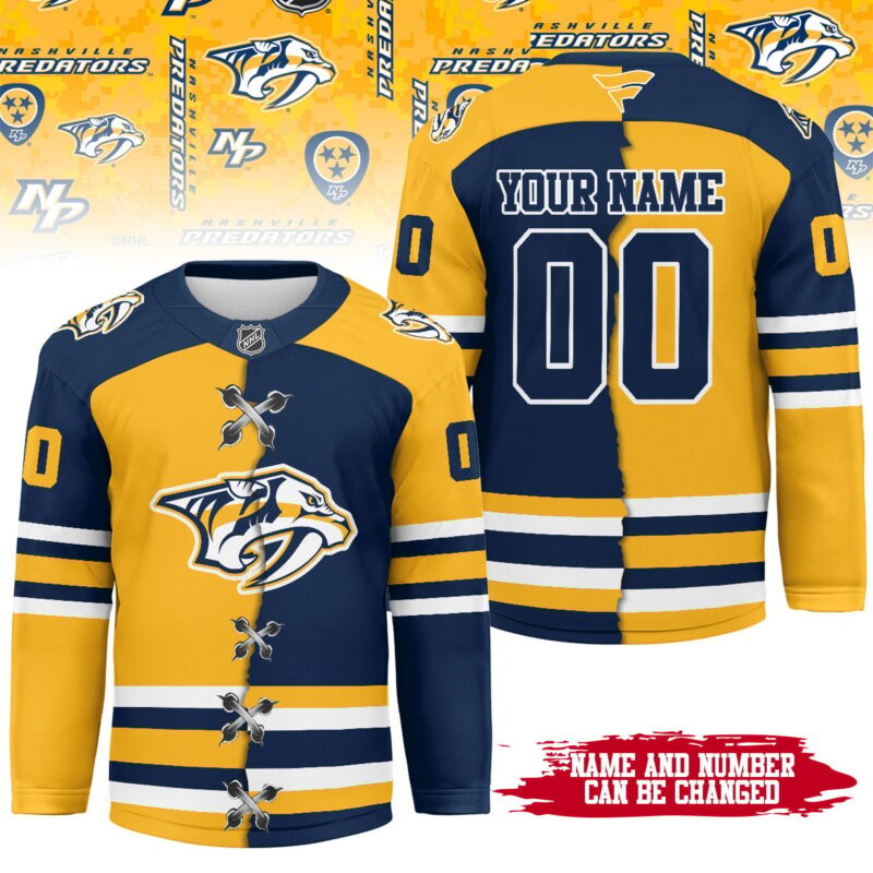 [SUPER SALE] NEW CUSTOMIZED NHL31 NVP NASHVILLE PREDATORS UNISEX HOCKEY JERSEY