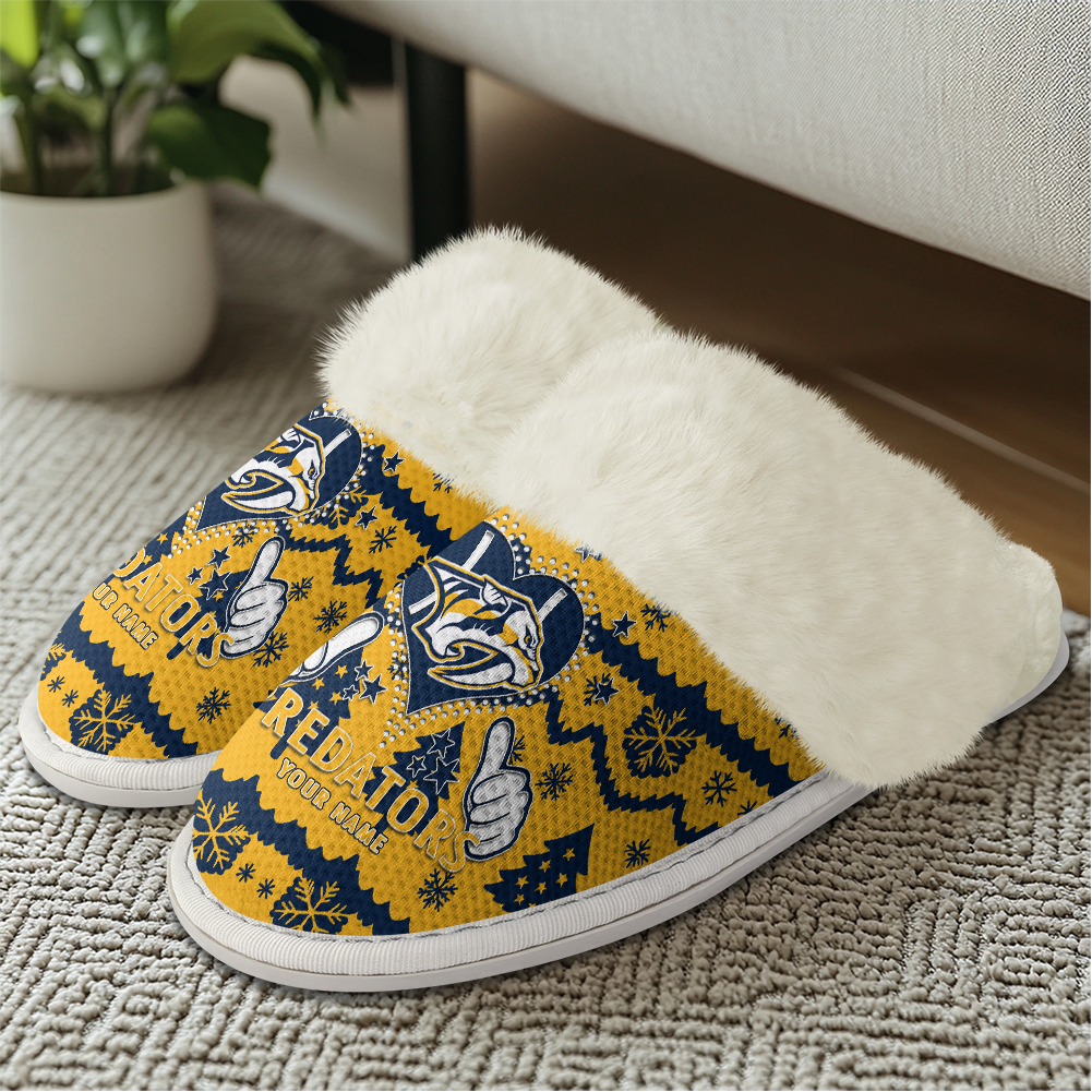LIMITED EDITION - NEW CUSTOMIZED NHL31 NVP NASHVILLE PREDATORS FUR-LINED SLIPPERS