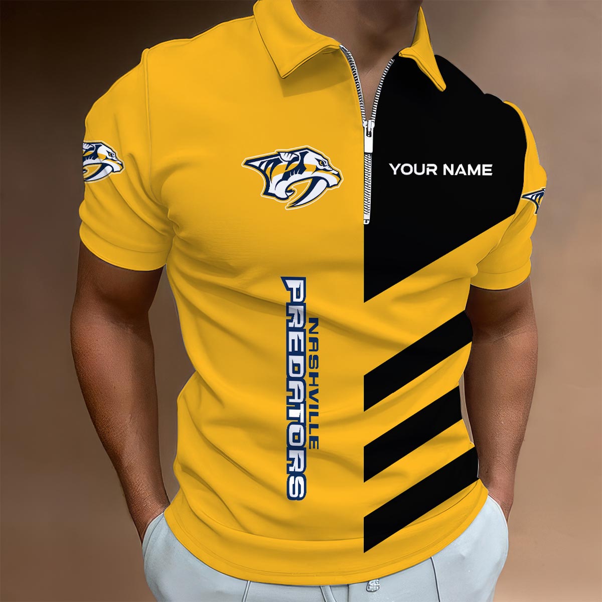 LIMITED EDITION - NEW CUSTOMIZED NHL31 NVP NASHVILLE PREDATORS ZIP POLO SHIRT