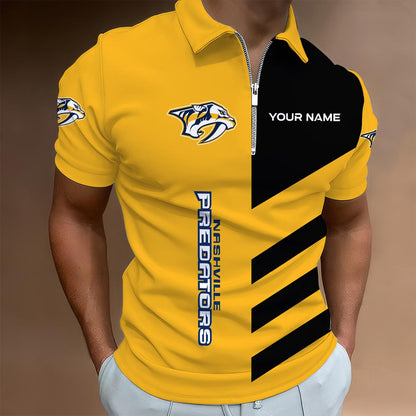 LIMITED EDITION - NEW CUSTOMIZED NHL31 NVP NASHVILLE PREDATORS ZIP POLO SHIRT