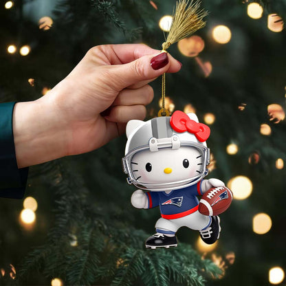 LIMITED EDITION - NEW CUSTOMIZED NFL27 NEP NEW ENGLAND PATRIOTS HELLO KITTY ACRYLIC ORNAMENT
