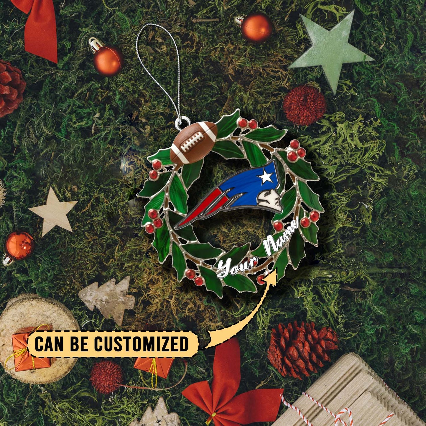 LIMITED EDITION - NEW CUSTOMIZED NFL27 NEP NEW ENGLAND PATRIOTS ACRYLIC ORNAMENT