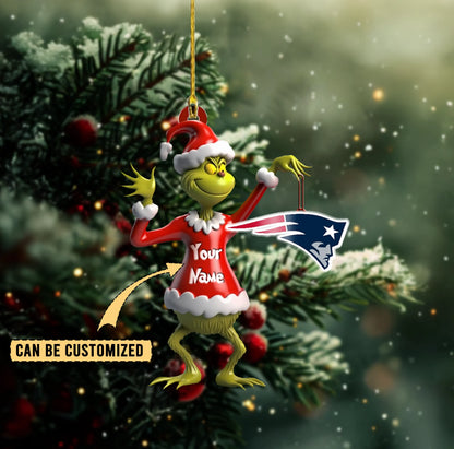 LIMITED EDITION - NEW CUSTOMIZED NFL27 NEP NEW ENGLAND PATRIOTS THE GRINCH ACRYLIC ORNAMENT
