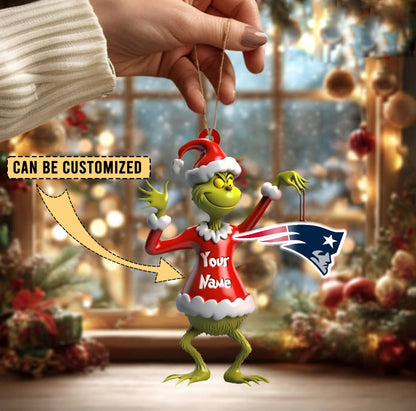 LIMITED EDITION - NEW CUSTOMIZED NFL27 NEP NEW ENGLAND PATRIOTS THE GRINCH ACRYLIC ORNAMENT