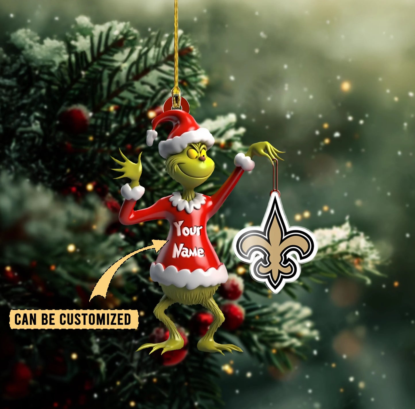 LIMITED EDITION - NEW CUSTOMIZED NFL24 NOS NEW ORLEANS SAINTS THE GRINCH ACRYLIC ORNAMENT