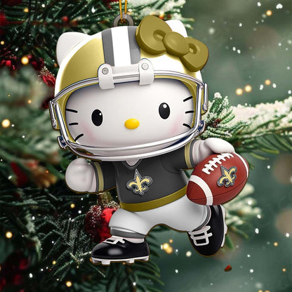 LIMITED EDITION - NEW CUSTOMIZED NFL24 NOS NEW ORLEANS SAINTS HELLO KITTY ACRYLIC ORNAMENT