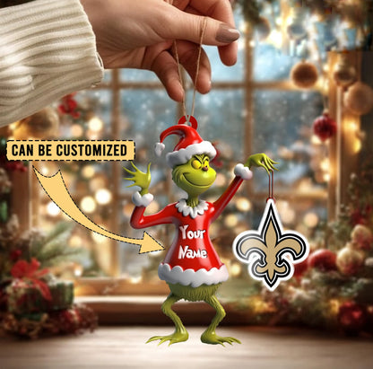 LIMITED EDITION - NEW CUSTOMIZED NFL24 NOS NEW ORLEANS SAINTS THE GRINCH ACRYLIC ORNAMENT