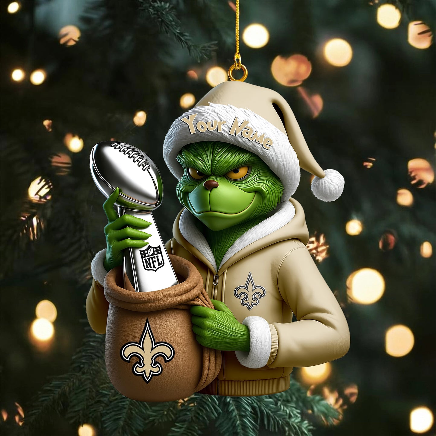 LIMITED EDITION - NEW CUSTOMIZED NFL24 NOS NEW ORLEANS SAINTS THE GRINCH ACRYLIC ORNAMENT