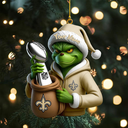 LIMITED EDITION - NEW CUSTOMIZED NFL24 NOS NEW ORLEANS SAINTS THE GRINCH ACRYLIC ORNAMENT