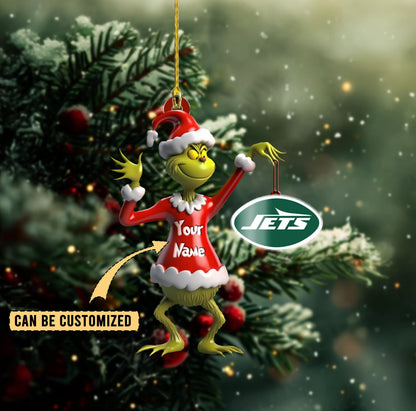 LIMITED EDITION - NEW CUSTOMIZED NFL25 NYJ NEW YORK JETS THE GRINCH ACRYLIC ORNAMENT
