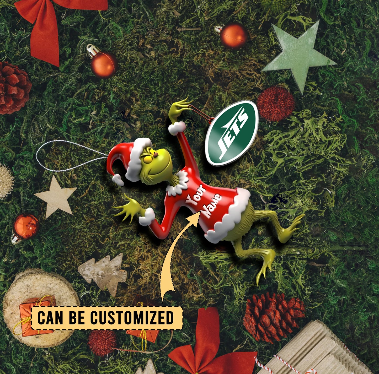LIMITED EDITION - NEW CUSTOMIZED NFL25 NYJ NEW YORK JETS THE GRINCH ACRYLIC ORNAMENT