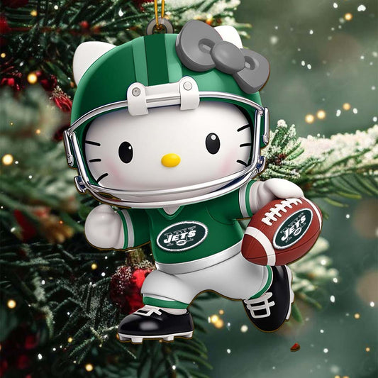 LIMITED EDITION - NEW CUSTOMIZED NFL25 NYJ NEW YORK JETS HELLO KITTY ACRYLIC ORNAMENT