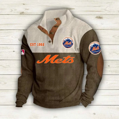 [FLASH SALE] NEW CUSTOMIZED MLB17 NYM NEW YORK METS BUTTON SWEATSHIRTS STAND COLLAR